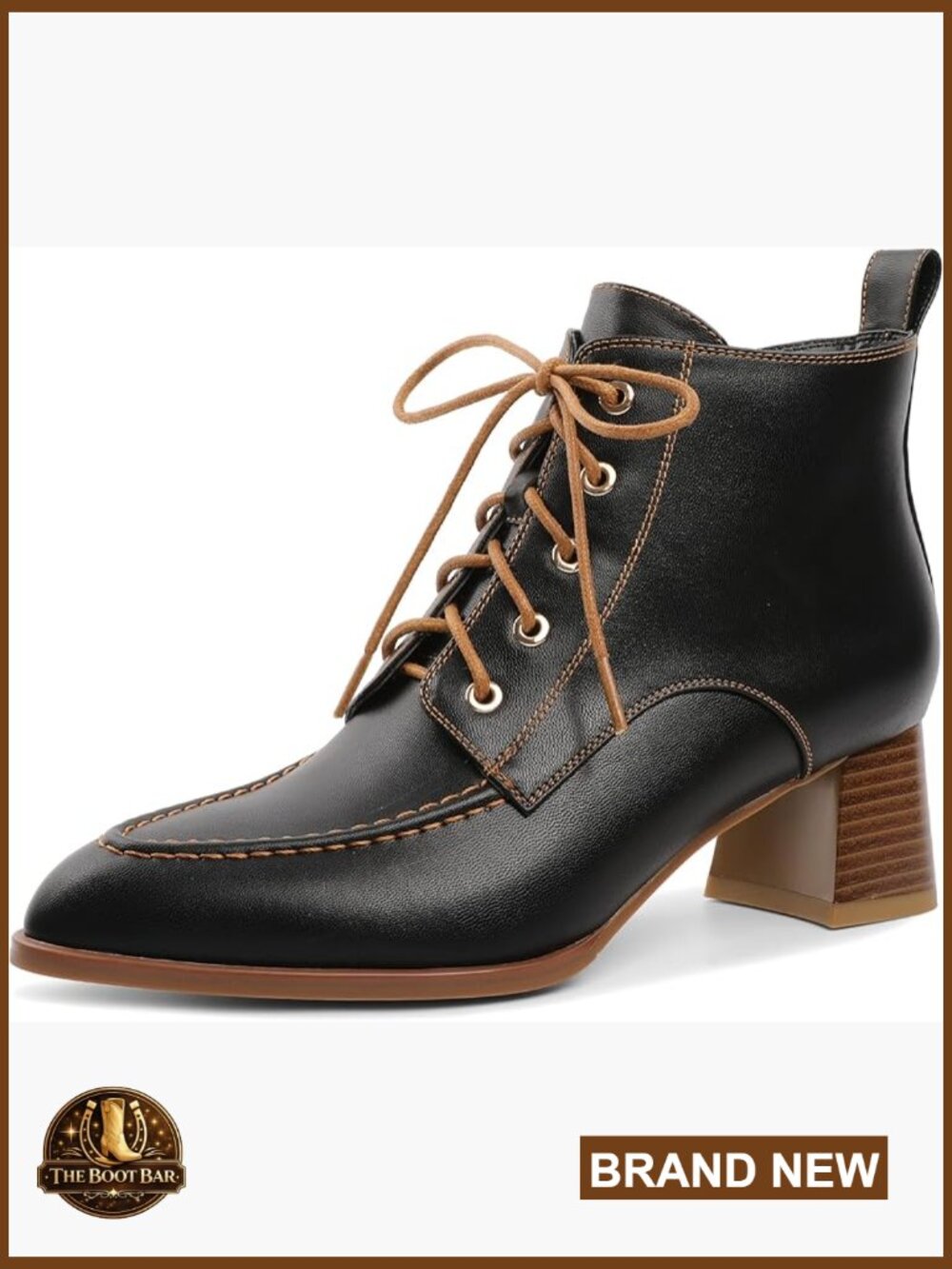 Women's Lace Up Ankle Boots Pointed Toe Block Heel Booties Comfortable 2" Heel